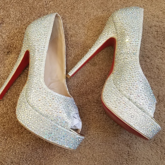 SOLD: Silver Rhinestone Red Bottom Heels - Picture 3 of 6